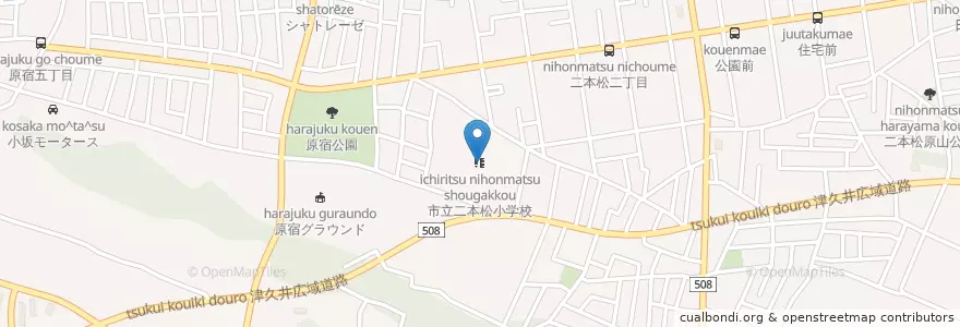 Mapa de ubicacion de 市立二本松小学校 en Japonya, 神奈川県, 相模原市, 緑区.