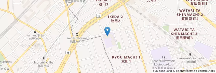 Mapa de ubicacion de 川崎市立京町小学校 en 일본, 가나가와현, 川崎市, 요코하마시, 鶴見区.