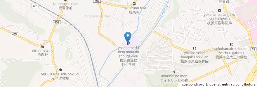 Mapa de ubicacion de 横浜市立俣野小学校 en 일본, 가나가와현, 요코하마시, 戸塚区.