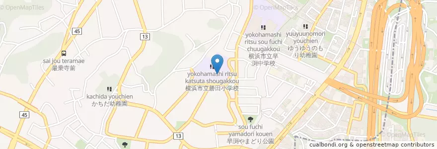 Mapa de ubicacion de 横浜市立勝田小学校 en Japan, Kanagawa Prefecture, Yokohama, Tsuzuki Ward.