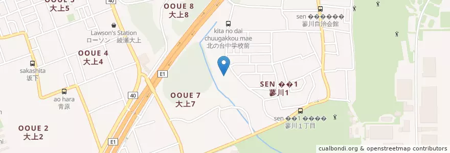 Mapa de ubicacion de 市立北の台中学校 en Japonya, 神奈川県, 綾瀬市.