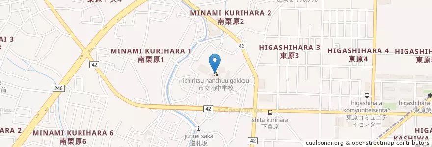 Mapa de ubicacion de 市立南中学校 en 日本, 神奈川県, 海老名市.