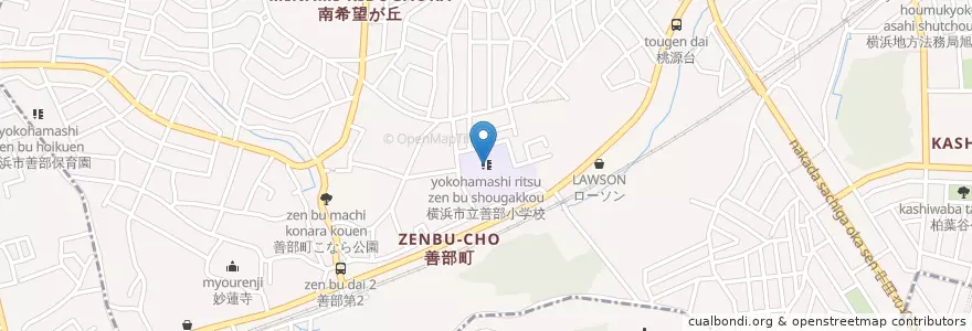 Mapa de ubicacion de 横浜市立善部小学校 en Japan, Präfektur Kanagawa, Yokohama, 旭区.