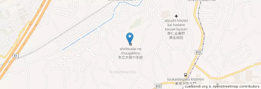 Mapa de ubicacion de 市立大根中学校 en 日本, 神奈川県, 秦野市.
