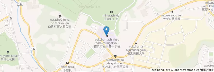 Mapa de ubicacion de 横浜市立奈良中学校 en 일본, 가나가와현, 요코하마시, 青葉区.