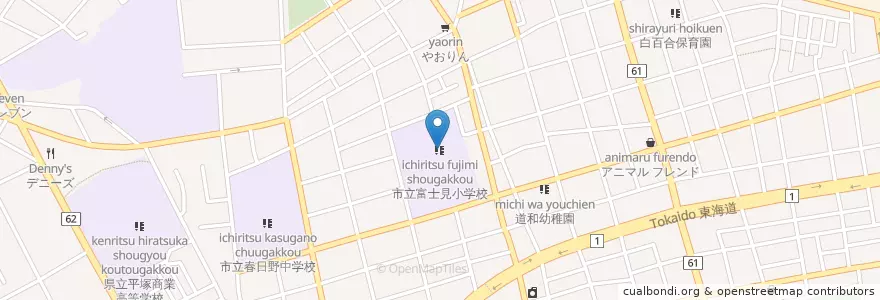 Mapa de ubicacion de 市立富士見小学校 en Japonya, 神奈川県, 平塚市.