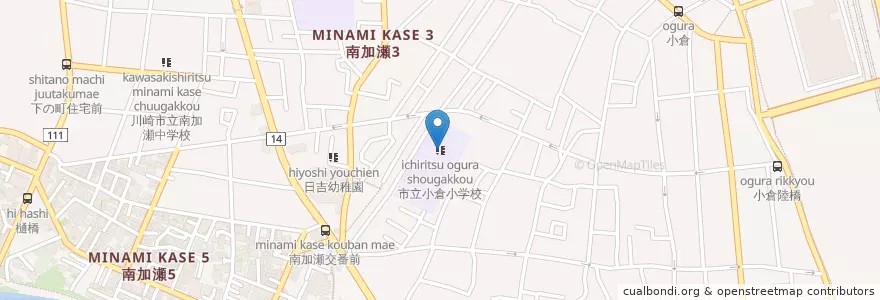 Mapa de ubicacion de 市立小倉小学校 en 일본, 가나가와현, 川崎市, 幸区.
