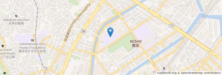 Mapa de ubicacion de 横浜市立岡野中学校 en 일본, 가나가와현, 요코하마시, 西区.