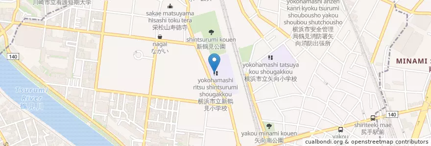 Mapa de ubicacion de 横浜市立新鶴見小学校 en 일본, 가나가와현, 요코하마시, 鶴見区.