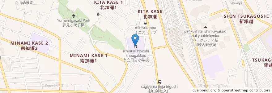 Mapa de ubicacion de 市立日吉小学校 en 일본, 가나가와현, 川崎市, 幸区.