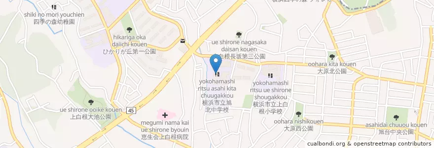 Mapa de ubicacion de 横浜市立旭北中学校 en Japan, 神奈川県, Yokohama, 旭区.