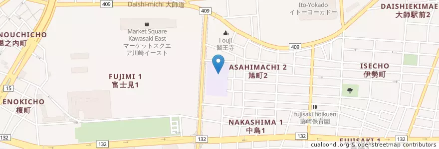 Mapa de ubicacion de 市立旭町小学校 en Japan, Präfektur Kanagawa, 川崎市, 川崎区.