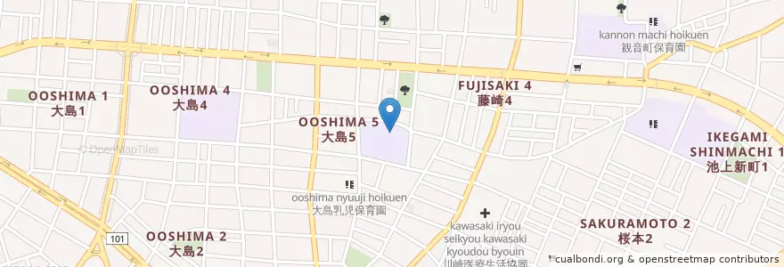 Mapa de ubicacion de 市立東大島小学校 en Japão, 神奈川県, 川崎市, 川崎区.
