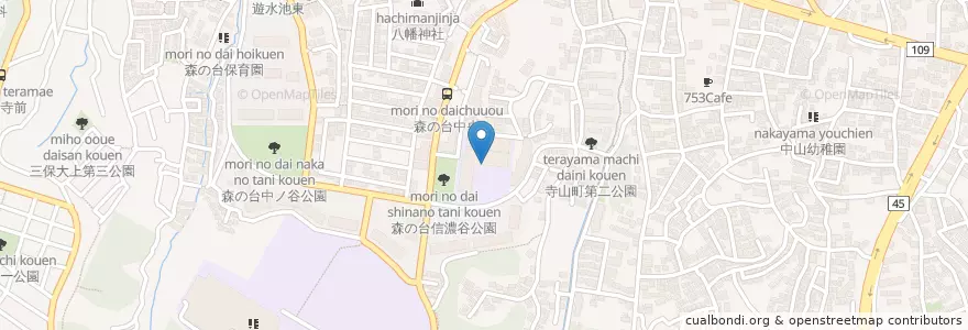Mapa de ubicacion de 横浜市立森の台小学校 en Japan, Kanagawa Prefecture, Yokohama, Midori Ward.