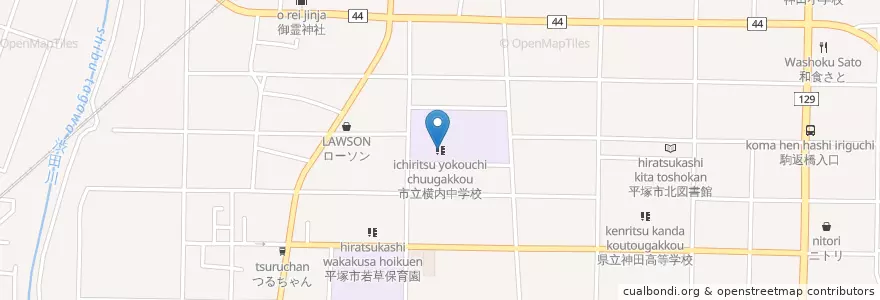 Mapa de ubicacion de 市立横内中学校 en 일본, 가나가와현, 平塚市.