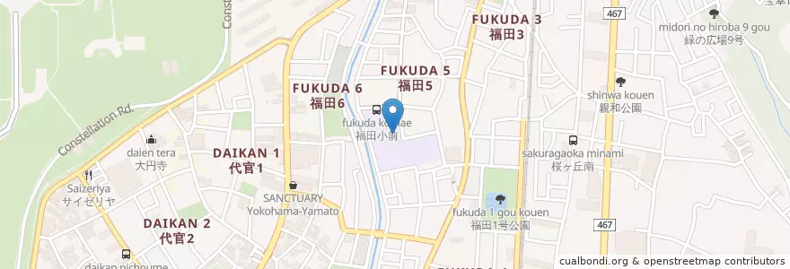 Mapa de ubicacion de 市立福田小学校 en Japonya, 神奈川県, 大和市.