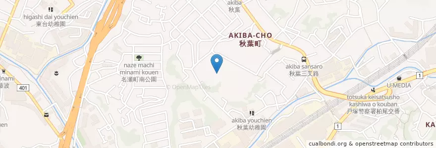 Mapa de ubicacion de 横浜市立秋葉小学校 en 일본, 가나가와현, 요코하마시, 戸塚区.
