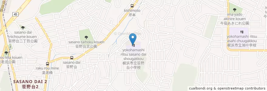 Mapa de ubicacion de 横浜市立笹野台小学校 en 일본, 가나가와현, 요코하마시, 旭区.