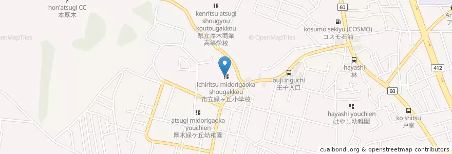 Mapa de ubicacion de 市立緑ヶ丘小学校 en Japão, 神奈川県, 厚木市.