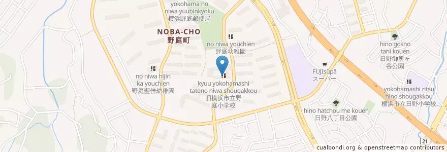 Mapa de ubicacion de 旧横浜市立野庭小学校 en 일본, 가나가와현, 요코하마시, 港南区.