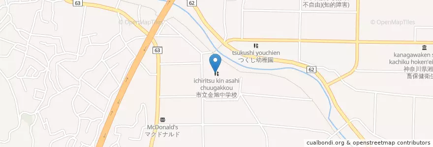 Mapa de ubicacion de 市立金旭中学校 en Japan, 神奈川県, 平塚市.