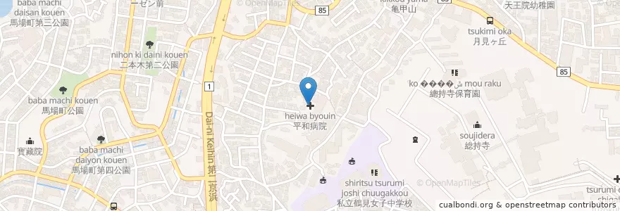 Mapa de ubicacion de 平和病院 en Japon, Préfecture De Kanagawa, 横浜市, 鶴見区.