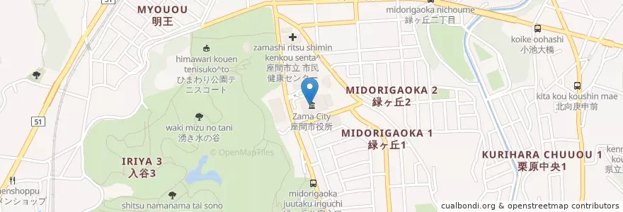 Mapa de ubicacion de 座間市役所 en Япония, Канагава, Дзама.
