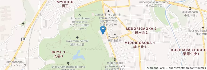 Mapa de ubicacion de 座間市立図書館 en Jepun, 神奈川県, 座間市.