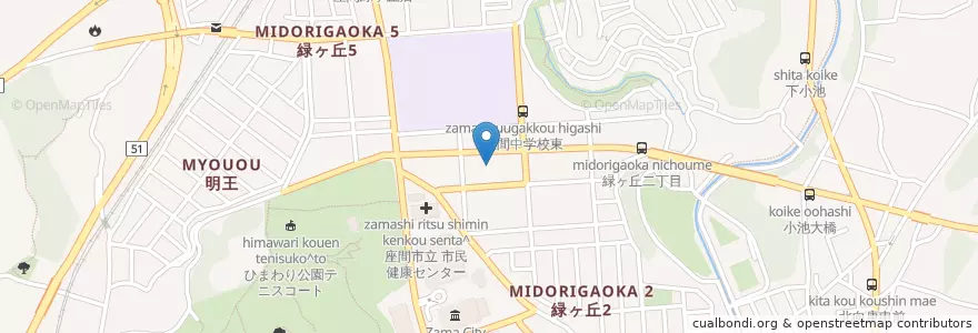 Mapa de ubicacion de 座間緑ヶ丘郵便局 en Japan, Präfektur Kanagawa, 座間市.