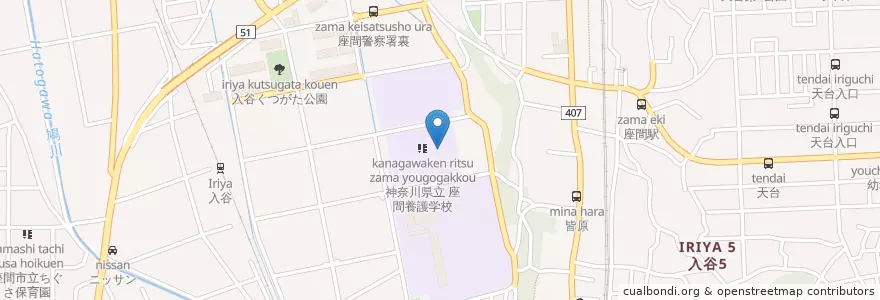 Mapa de ubicacion de 座間養護学校(肢体不自由)(知的障害) en Japan, Präfektur Kanagawa, 座間市.