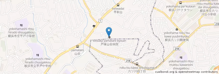 Mapa de ubicacion de 戸塚山谷病院 en ژاپن, 神奈川県, 横浜市, 南区, 戸塚区.