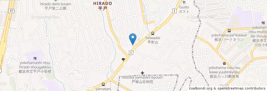 Mapa de ubicacion de 戸塚警察署平戸交番 en 일본, 가나가와현, 요코하마시, 戸塚区.