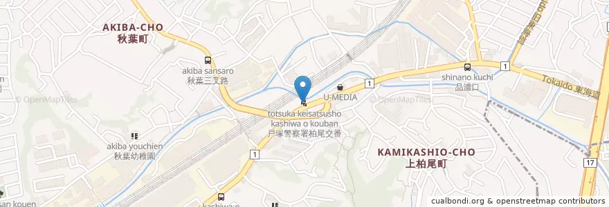 Mapa de ubicacion de 戸塚警察署柏尾交番 en Japan, Präfektur Kanagawa, Yokohama, 戸塚区.