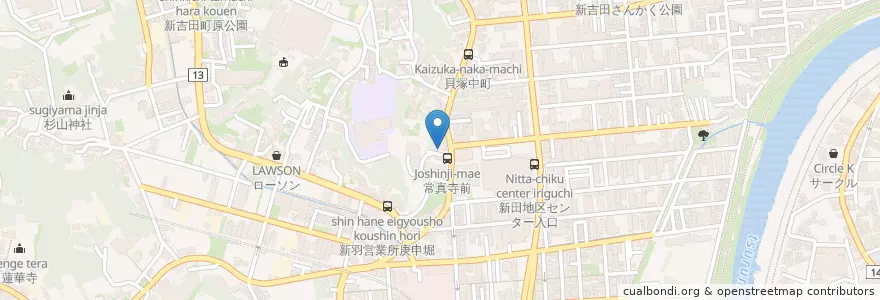 Mapa de ubicacion de 新田郵便局 en 日本, 神奈川縣, 横滨市, 港北区.