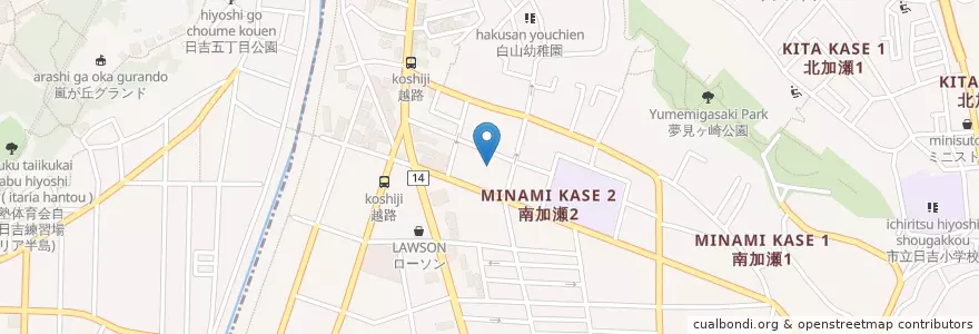 Mapa de ubicacion de 日吉保育園 en 일본, 가나가와현, 川崎市, 幸区.