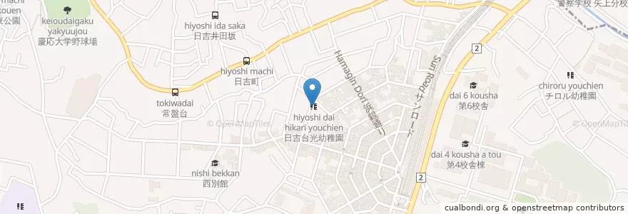 Mapa de ubicacion de 日吉台光幼稚園 en 일본, 가나가와현, 요코하마시, 港北区.