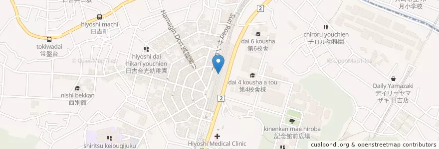 Mapa de ubicacion de 日吉駅内郵便局 en Japonya, 神奈川県, 横浜市, 港北区.