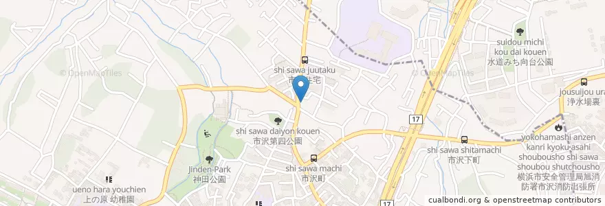 Mapa de ubicacion de 旭警察署市沢交番 en Japão, 神奈川県, 横浜市, 旭区.
