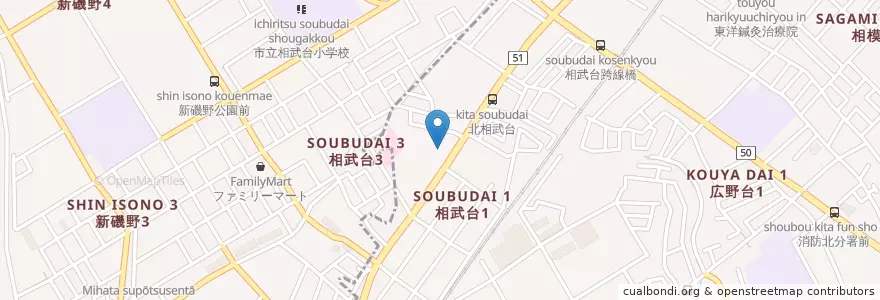 Mapa de ubicacion de 昌栄会 相武台病院 en 日本, 神奈川県, 座間市, 相模原市, 南区.