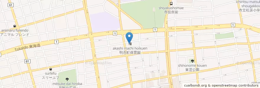 Mapa de ubicacion de 明石町保育園 en Japón, Prefectura De Kanagawa, 平塚市.