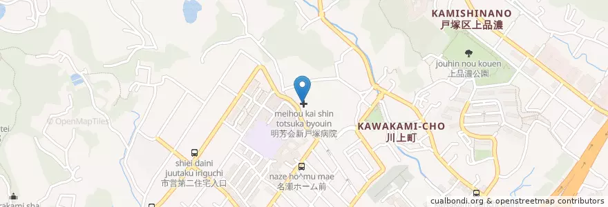 Mapa de ubicacion de 明芳会新戸塚病院 en اليابان, كاناغاوا, 横浜市, 戸塚区.