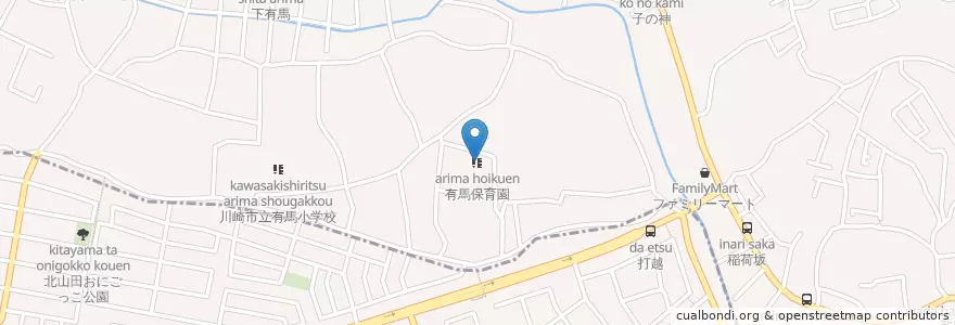 Mapa de ubicacion de 有馬保育園 en Japonya, 神奈川県, 川崎市.