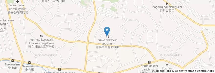 Mapa de ubicacion de 有馬白百合幼稚園 en 日本, 神奈川県, 川崎市, 宮前区.