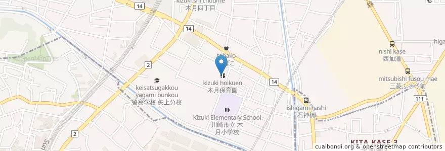Mapa de ubicacion de 木月保育園 en 日本, 神奈川県, 川崎市.