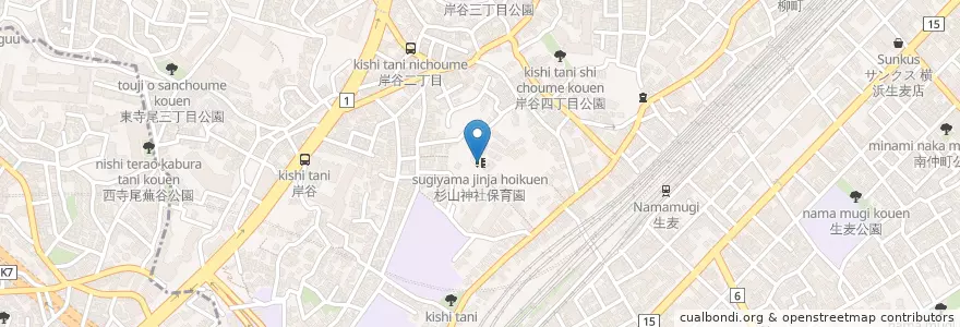 Mapa de ubicacion de 杉山神社保育園 en Japonya, 神奈川県, 横浜市, 鶴見区.