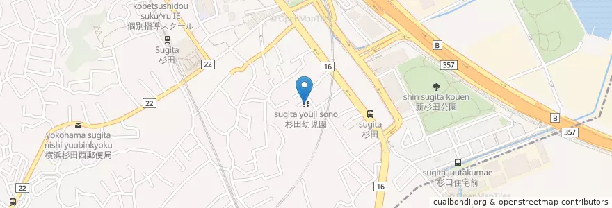 Mapa de ubicacion de 杉田幼児園 en Japonya, 神奈川県, 横浜市, 磯子区.