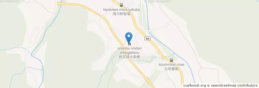 Mapa de ubicacion de 村立緑小学校 en Япония, Канагава, Айко, Киёкава.