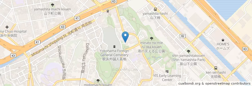 Mapa de ubicacion de 東京管区気象台横浜地方気象台 en ژاپن, 神奈川県, 横浜市, 中区.