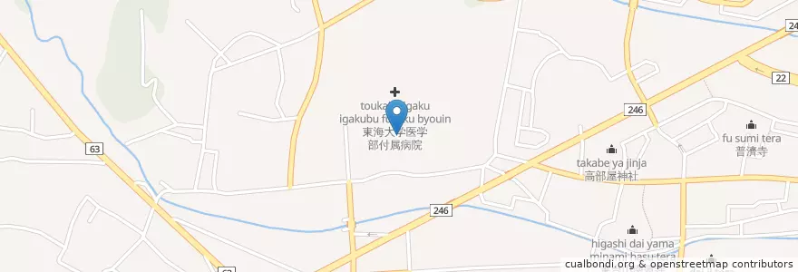 Mapa de ubicacion de 東海大学病院内簡易郵便局 en 일본, 가나가와현, 伊勢原市.