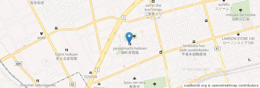 Mapa de ubicacion de 柳町保育園 en 일본, 가나가와현, 平塚市.
